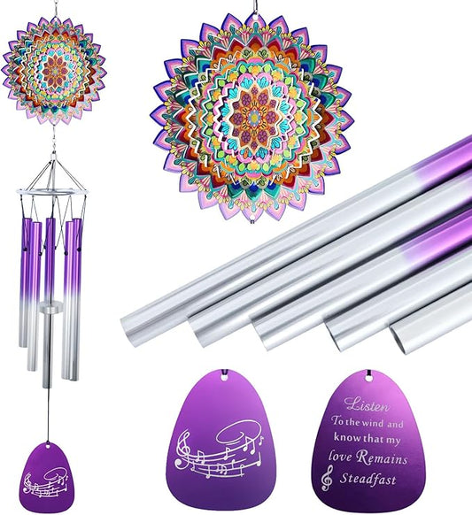 Wind Chimes for Outside with Wind Spinner Mandala Lucky Clover,33" Memorial WindChimes Outdoor Hanging Decor for Zen Garden Patio,Best Gifts for Mom Women Wife Grandma,Christmas Ornaments