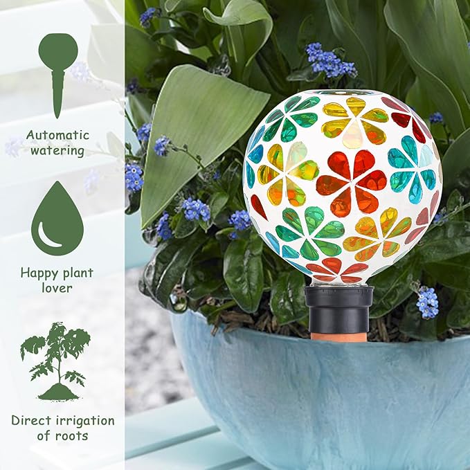 Plant Watering Globes Mosaic Self Watering Spikes 2 Pack Large Self Watering Planter Insert Automatic Watering Device Outdoor Indoor Decoration