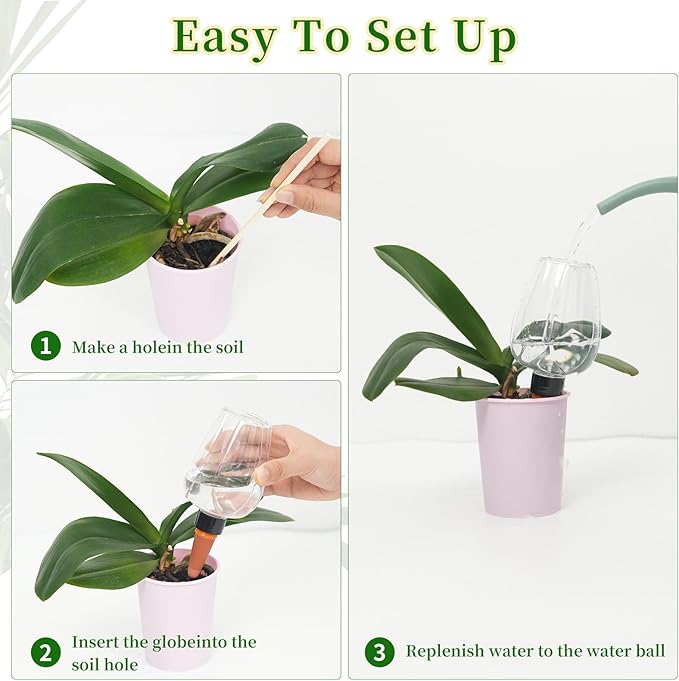 6pack Plant Self Watering Globes, Plastic Water Bulbs Top Fill, 12.3 oz Plant Watering Devices System Slow Release Terracotta, Water Spikes Stakes for Indoor (Clear-6pack)