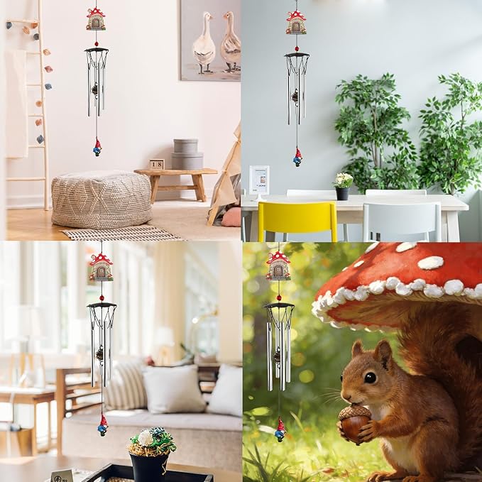 Wind Chimes for Outside 24" Mushroom Wind Chimes Outdoor Home Patio Garden Decor Windchimes Outdoors Gift Ideas for Women Mom Grandma Sisters