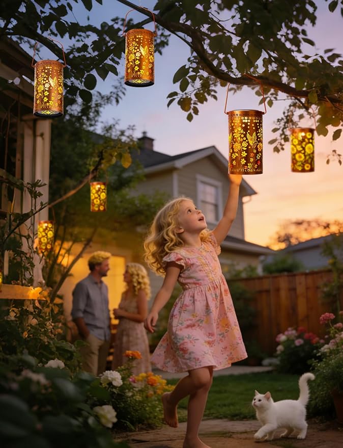 Sunflower Solar Lanterns Outdoor Waterproof, Metal Lantern Garden Lights with Color Projection, Garden Decor Gifts for Mom Women Mother Grandma, Hanging Solar Lights for Yard Porch Patio (Hummingbird)