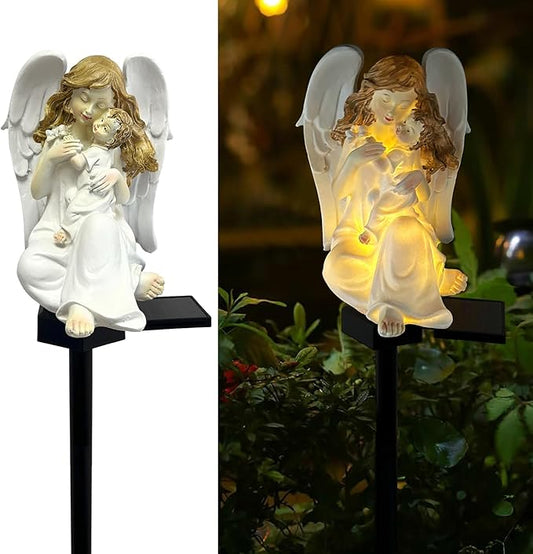 Solar Garden Angel Lights, Waterproof Outdoor Garden Angels Statue Decorations Solar Lights for Cemetery Gravesite Grave Outside Yard Patio Lawn Porch (Mother Angel)
