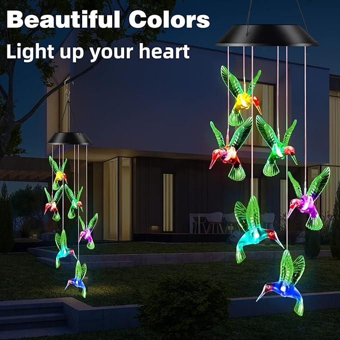 Gifts for Mom from Daughter Son Husband LED Solar Hummingbird Wind Chimes Indoor Outside Best Gifts for Mothers Day Birthday Grandma Women Who has Everything Outdoor Decor,Yard Decorations