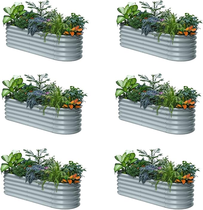 Annoell 6-Pack Galvanized Raised Garden Bed 6x2x1.5 ft, 17" Tall Metal Planter Boxes Outdoor for Herb Above Ground Raised Bed Kit for Gardening, Durable Zn-Al-Mg Coated Flower Box - Brooklyn Grey