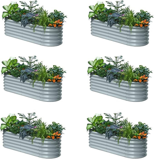 Annoell 6-Pack Galvanized Raised Garden Bed 6x2x1.5 ft, 17" Tall Metal Planter Boxes Outdoor for Herb Above Ground Raised Bed Kit for Gardening, Durable Zn-Al-Mg Coated Flower Box - Brooklyn Grey