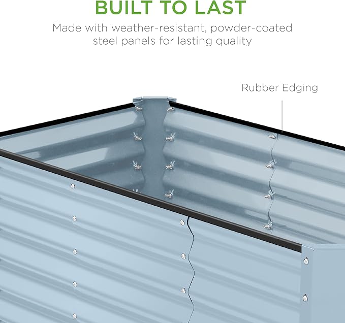 Best Choice Products 4x2x2ft Outdoor Metal Raised Garden Bed, Deep Root Planter Box for Vegetables, Flowers, Herbs w/ 119 Gallon Capacity - Mist Blue