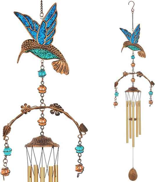Wind Chimes - Blue Hummingbird Wind Chimes for Outside Deep Tone 34 inches 5 Aluminum Tubes, Thanksgiving, Christmas, Birthday Gifts for Mom, Grandma, Decorations for Home, Garden, Patio, Backyard