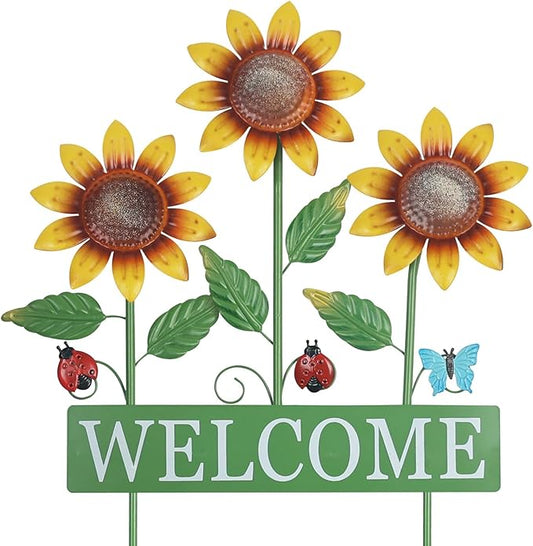 hogardeck Garden Decor for Outside, Metal Sunflower Butterfly Decorative Garden Stakes for Spring Decor, Yard Art Welcome Sign for Outdoor Lawn Porch Pathway Backyard Patio Decorations
