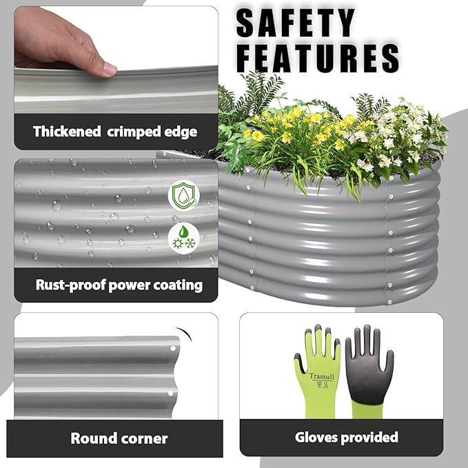 8 Pack 8x3x2FT Galvanized Raised Garden Bed Kit Oval Metal Ground Planter Box Outdoor Bottomless Planter Raised Beds for Vegetables Flowers Herbs Fruits, Gray