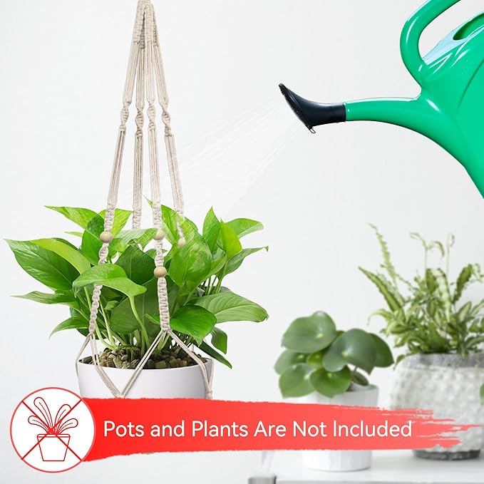 USLAI Macrame Plant Hanger Indoor Outdoor, Up to 4-15 inch Pot, Strong Hanging Planter Basket, Boho Home Decor, 35 Inch, Ivory, Set of 3 (POTS NOT Included)