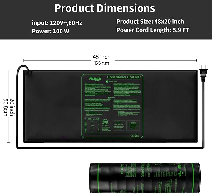 Durable Waterproof Seedling Heat Mat with ETL Certified, Warm Hydroponic Heating Pad for Germination,Indoor Gardening,Brewing and Greenhouse 48"*20"