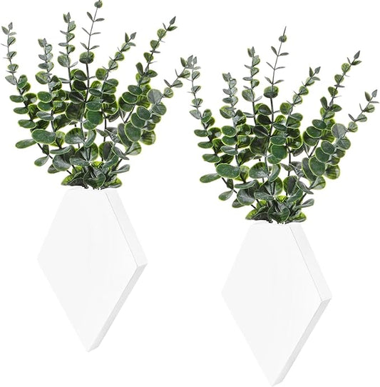 Chunful 2 Pcs Wooden Wall Planter Decor Hanging Fake Plants Greenery Flowers Holder Vase Boxes for Wall Bohemian Farmhouse Room Kitchen Office Indoor Decoration(White,7.1 x 4.7 x 1.2 Inches)