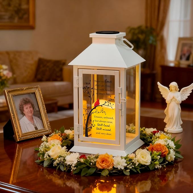 Cardinal Solar Memorial Lanterns, Outdoor Hanging Lanterns Waterproof LED Solar Cardinal Lights for Outdoor Patio Garden Sympathy Gifts for Loss of Mom Dad Loved One