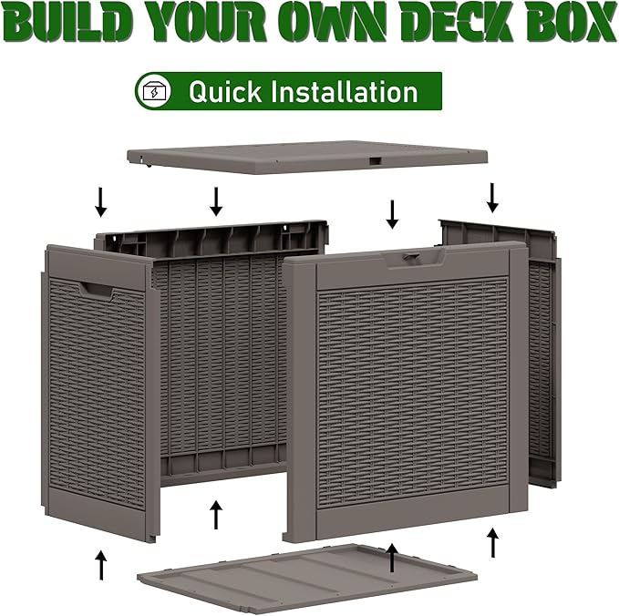 NBYSGO Outdoor Storage Box, Resin Deck Boxes Indoor and outdoor, Waterproof Storage Box Lockable Lid (Grey,32 Gallon)