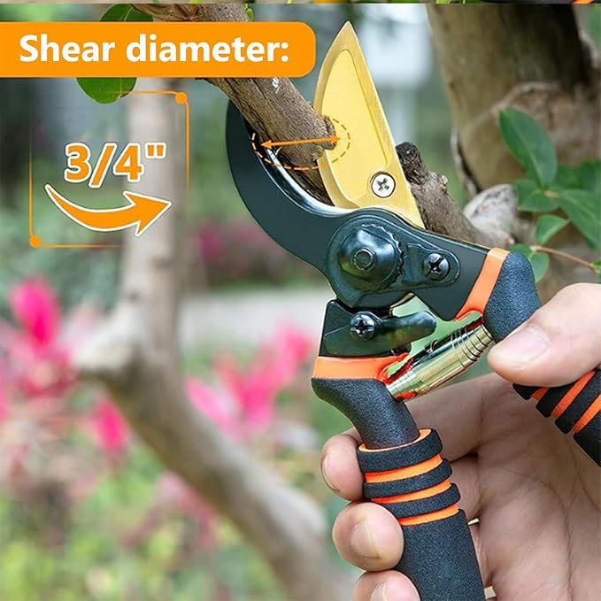 MEPEREZ Titanium Coated Pruning Shears Reduce Wrist Fatigue - Cuts 3X Easier, Weak Hand Arthritis Snips, 1 Inch Shear Diameter, Rust Resistant, Strong, Comfortable & Ergonomic Handle