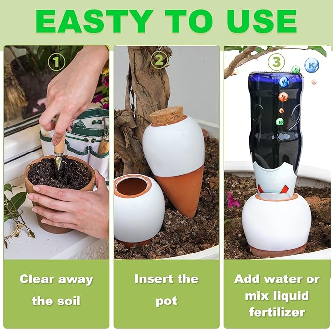 Olla Watering Pot Self Watering Planter Insert Terracotta Watering Spikes Premium Plant Watering Devices Irrigation Watering Spikes Automatic Plant Accessories 4 Packs (White Cone)