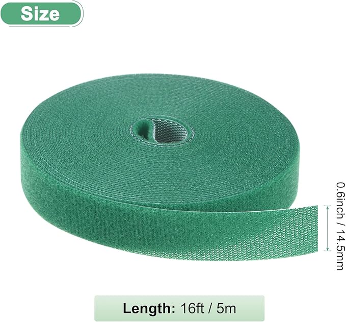 1-Roll Garden Plant Tape, 16 ft x 0.6 in Garden Hook and Loop Plant Ties Multi-Purpose Use Adjustable and Reusable Twist Wire Tape for Plants/Flowers/Vines [Green]
