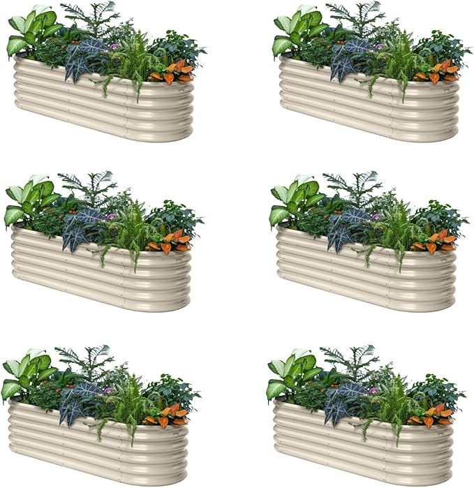 Annoell 6-Pack Galvanized Raised Garden Bed 6x2x1.5 ft, 17" Tall Metal Planter Boxes Outdoor for Herb, Above Ground Raised Bed Kit for Gardening, Durable Zn-Al-Mg Coated Flower Box - Sand Beige