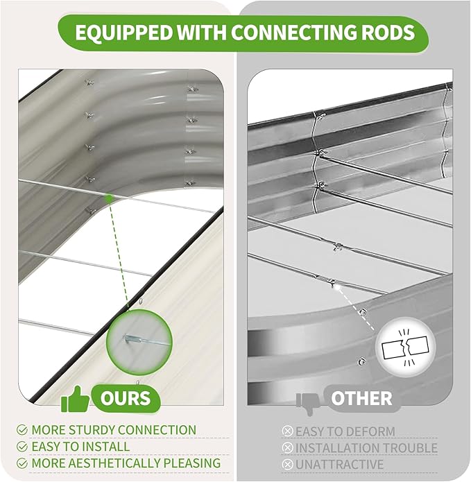 Permade Galvanized Raised Garden Bed - 8x2x1.4FT Metal Planter Boxes Outdoor | Oval Steel Raised Bed Kit for Gardening with Protective Tape, Bracing Rods, Gloves for Vegetables, Flower, Herb (White)
