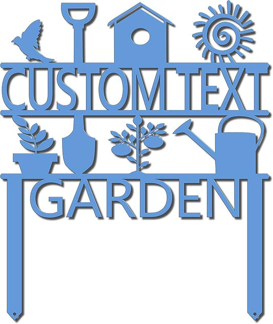 Custom Garden Sign, Garden Sign, Personalized Garden Sign, Garden Stake (20" W x 17" H, Light Blue)