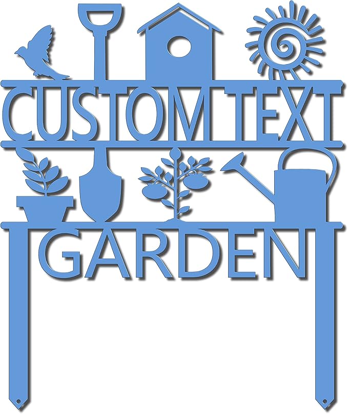 Custom Garden Sign, Garden Sign, Personalized Garden Sign, Garden Stake (17" W x 14 1/2" H, Light Blue)