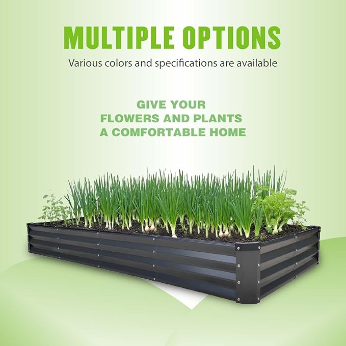 GrowHaus 8x4x1FT Galvanized Raised Garden Bed, Planter Boxes Outdoor Large Metal Garden Beds for Planting Vegetables Flowers Herbs Rectangle Dark Gray