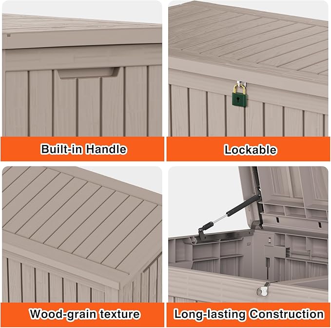 Mersco 150 Gallon Double-Wall Resin Deck Box - Lockable Waterproof Outdoor Storage Box, 1000lbs Capacity & Doubles as Seating for Patio Furniture - Garden Tools, Pool Accessories (Grey)