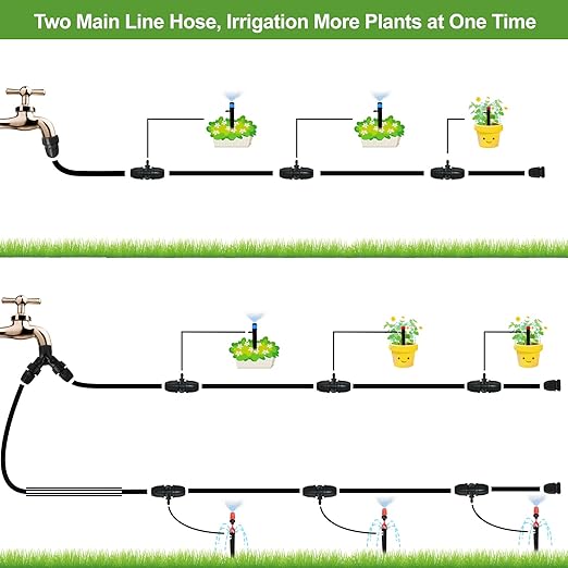 Drip Irrigation Kits, 213 FT Mist Cooling Automatic Irrigation System for Outdoor Plants with Distribution Tubing Hose, Garden Watering Sprinklers System for Yard, Lawn, Patio, Greenhouse