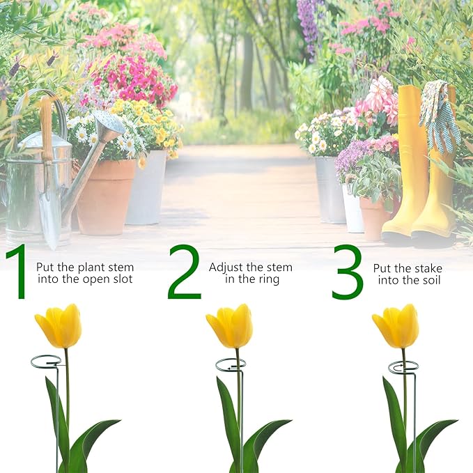 Thealyn 24 Inch 20 Packs Plant Support Stakes, Garden Single stemmed Plant Support Hoops Plant Prop for Flowers Orchid Tomatoes Peony Lily Rose Gladiolus (24 inch)
