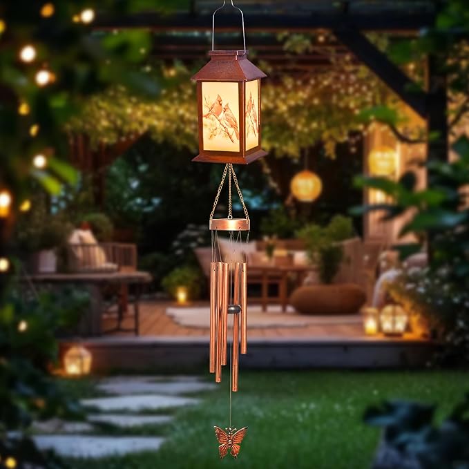 Cardinals Decorative Mobiles Gifts, Solar Cardinals Wind Chimes, Gifts for Mom, Women, Grandma, Garden Courtyard Lawn Decoration, Thanksgiving Gift, Decor Gift for Christmas and New Year