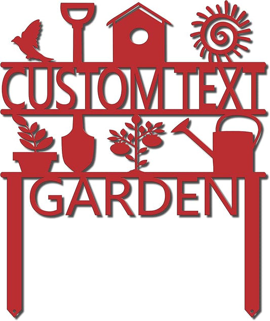 Custom Garden Sign, Garden Sign, Personalized Garden Sign, Garden Stake (27" W x 23" H, Red)