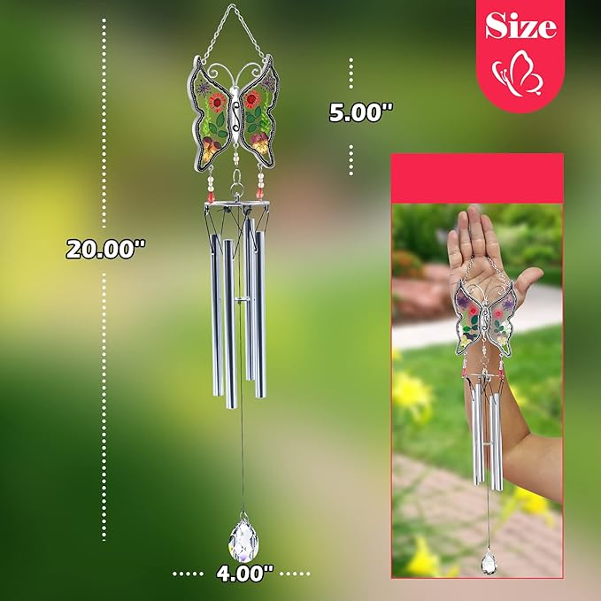KY&BOSAM Big Butterfly Wind Chime with Crystal Sympathy Wind Spinner Memorial Wind Chime for Loss of Loved One Prime Bereavement Sympathy Memorial Gift for Loss of Mother Father Gift Home Garden Decor