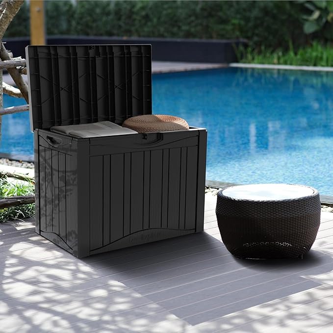 Yardgrace 52 Gallon Resin Deck Box Waterproof Outdoor Storage Box for Patio Furniture Pool Accessories Indoor Storage for Cushion Garden Tools, Black