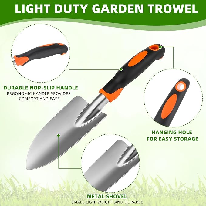 24 Pcs Garden Shovel Aluminum Alloy Heavy Duty Trowel Small Digging Shovels Metal Hand Trowel Spade with Soft Handle for Garden Lawn Yard Planting Tool (Wide Shovel,Yellow,Green,Orange,Red)