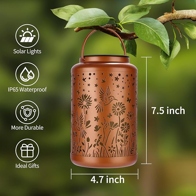 Solar Lanterns Outdoor Waterproof Hummingbird Solar Lights Outdoor Waterproof for Garden, Backyard, Patio Decor, Birthday Gifts for Women Mom Grandma, Hanging Garden Lights for Outside
