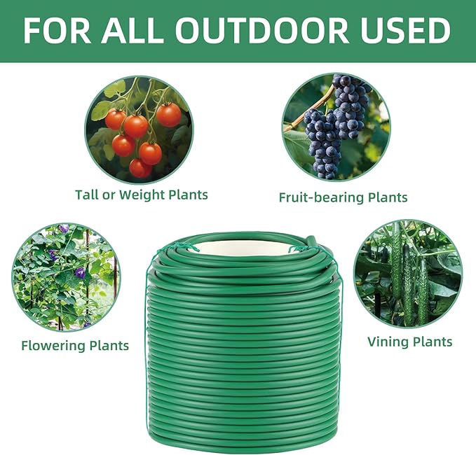 QenFree Soft Plant Ties, 164ft Garden Wire, 3.5mm Flexible Garden Ties for Climbing Plants, Tomato, Vines Plant, Flowers, Roses Plant Support