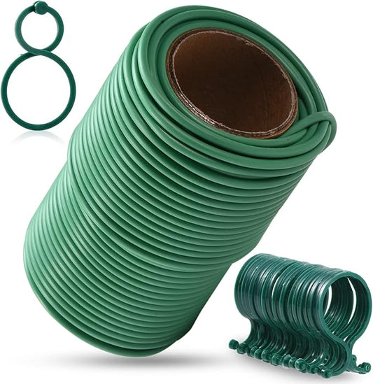 TELENT OUTDOORS 80 Feet Green Plant Twist Ties, Soft Plant ties for Support with 20 PCS Clips, Gardening Supplies for Plants Office Home Organization 3mm Diameter