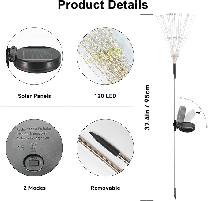 Solar Garden Lights Outdoor, 2 Pack 120 LED Twinkling Firework Lights Decorative with 2 Modes, Outdoor Waterproof Solar Starburst Light for Outside Yard Pathway Garden Decor, Orange