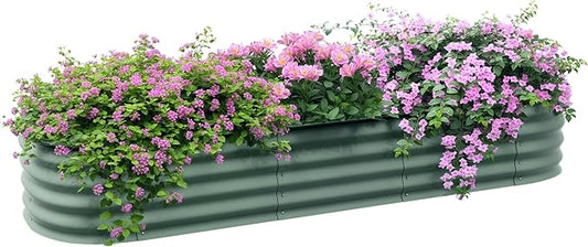 Outsunny 6.5' x 2' x 1' Galvanized Raised Garden Bed Kit, Outdoor Metal Elevated Planter Box with Safety Edging, Easy DIY Stock Tank for Growing Flowers, Herbs & Vegetables, Green