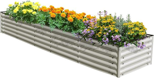Olle 17" Tall 4 in 1 U Shape Rectangle Shapes L Shape Galvanized Raised Garden Beds Kit Outdoor for Gardening Metal Raised Planter Box for Vegetables Flowers, Ivory