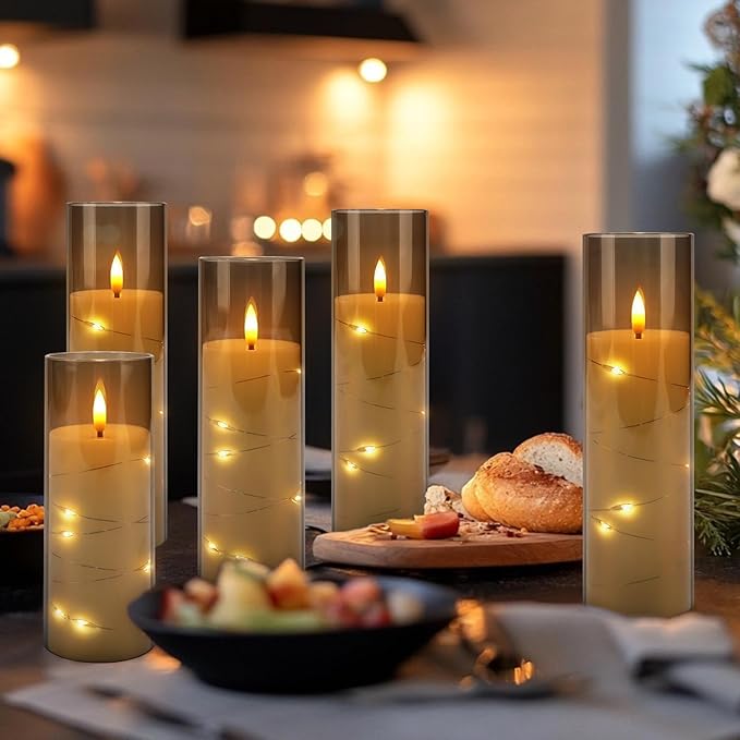 24 Pack Christmas Decoration Flickering Flameless Candles,Battery Operated Candles,LED String Lights LED Candles for New Year, Home Decor, Parties,Wedding(D2.2 xH 5" 6" 7") (Grey)