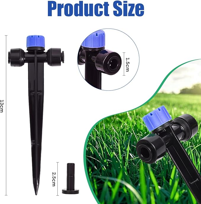 HOINCO 28 Pcs Drip Irrigation Emitters,Adjustable 8 Hole Water Flow Drip Irrigation Sprinklers,for 1/4 inch Irrigation Tubing,Garden Watering Drip Irrigation System Parts. (Blue)