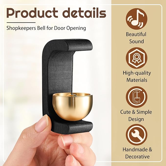 Zonon 2 Pcs Magnetic Wooden Wind Chime Doorbell Decoration Shopkeepers Bell for Door Opening C Shape for Housewarming Gift Refrigerator Room Garden Restaurant (Black)