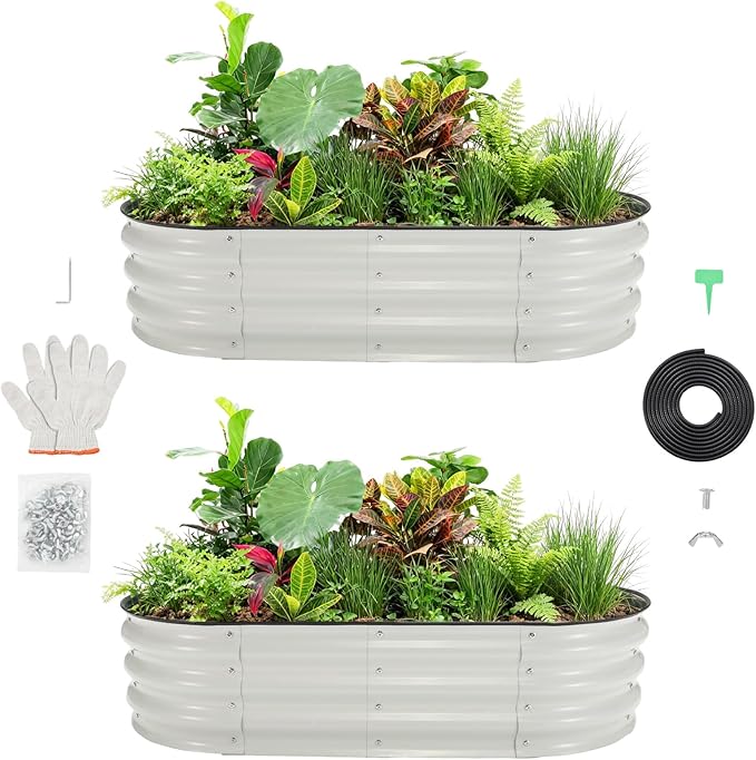 PeakPursuit 6X3x1Ft Galvanized Raised Garden Bed Kit, Metal Raised Garden Bed, Oval Planter Box with Open-Ended Base for Vegetables, Flowers, Herbs & Fruits