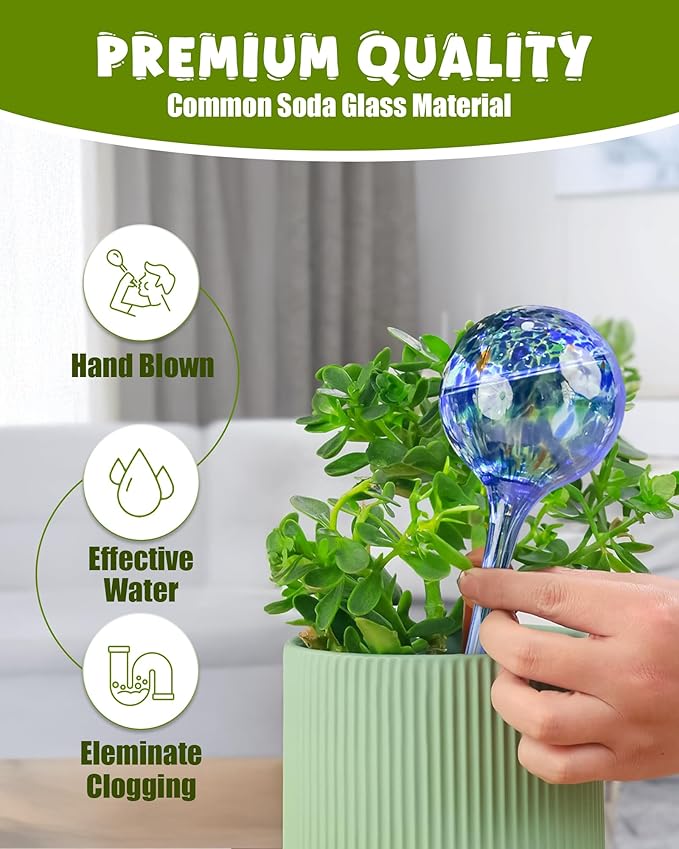 Iridescent Self Watering Globes, Glass Rainbow Plant Watering Globes, Self Watering Planter Insert, Automatic Plant Waterer Indoor (Large-4 Pcs Multi-Color)