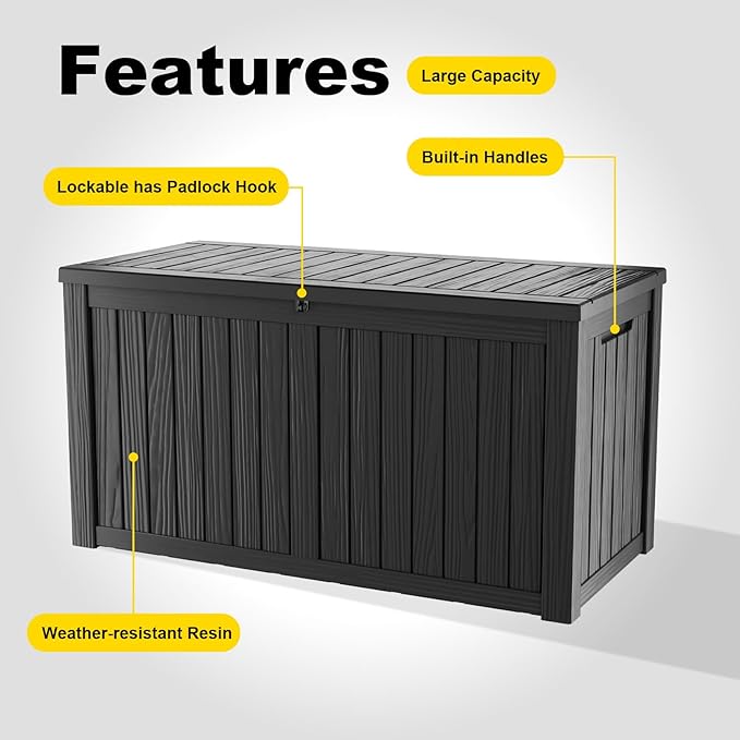 150 Gallon Outdoor Storage Box – Resin Deck Box with Lockable Lid, Waterproof Patio Furniture Storage for Tools, Garden & Yard Organization