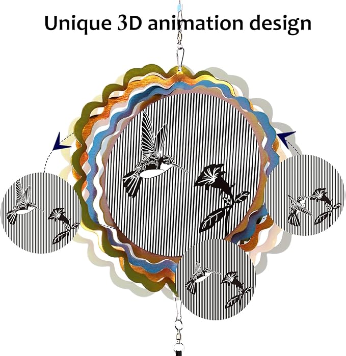 Wind Chimes for Outside with 3D Animations Hummingbird Wind Spinner,37" Memorial WindChimes Outdoor Hanging Decor,Hummingbird Gift for Women Mom Grandma Wife,Garden Ornaments