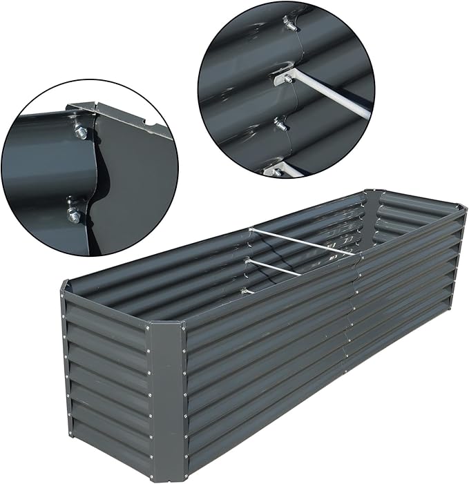 8x2x2Ft Electro-Galvanized Sheet Steel Raised Garden Bed for Flowers Planting Vegetables Grey Flower Box Volume 239 Gallons