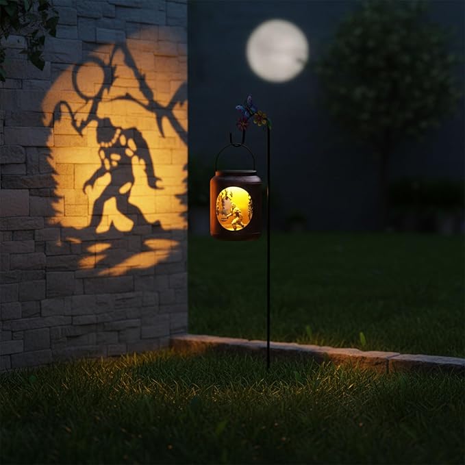 Solar Lanterns Outdoor Waterproof Metal Bigfoot Patterns with Resin Bigfoot Inside Garden Decor Gifts for Women Mom Grandma Hanging Solar Lights Decoration Outside for Yard, Patio, Backyard, Porch