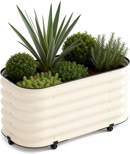 DaisyVibe Mobile Outdoor Planter Box with Wheels, 20.9 Inch Tall, Heavy-Duty 1000 lbs Capacity, Anti-Rust Steel Construction, Rolling Garden Bed for Vegetables, Herbs, Patio, Balcony (Lvory)
